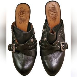 EUC Y2K Nine West Black Leather Chunky Heel Shoes Size 9.5 buckle studs